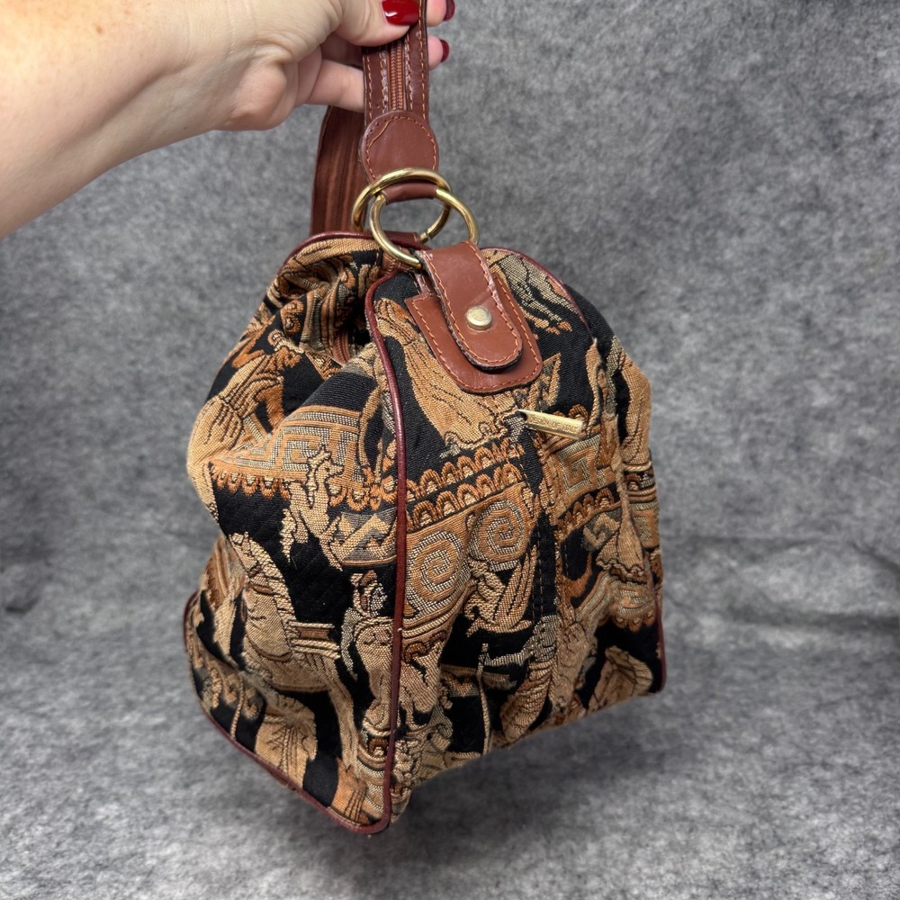Made In Italy Tapestry Sling Bucket Bag Backpack Brown Leather Greece Rome